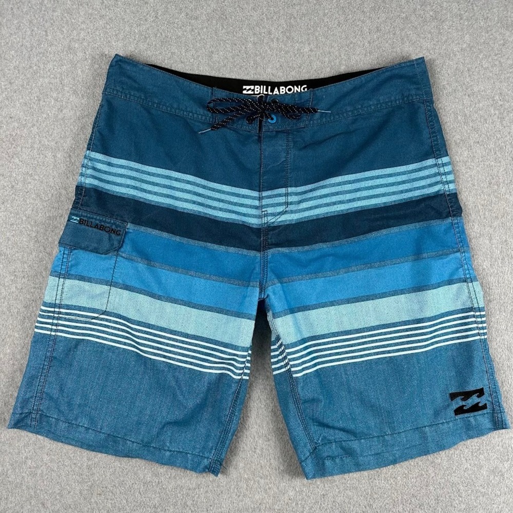 Billabong Mens Blue Striped Board Shorts Swim Trunks Size 36‎